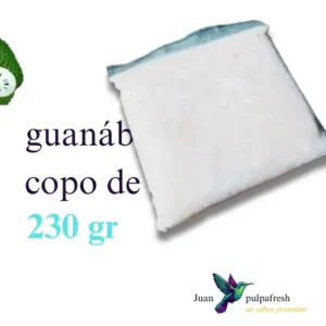 pulpa de 230 g congelada, sabor guanábana blanca, marca juan pulpafresh, despulpada a mano.